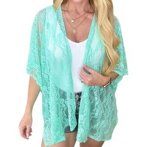 Andree Good Days Ahead Lace Kimono Size 1X Sheer Open Front Festival Top NEW